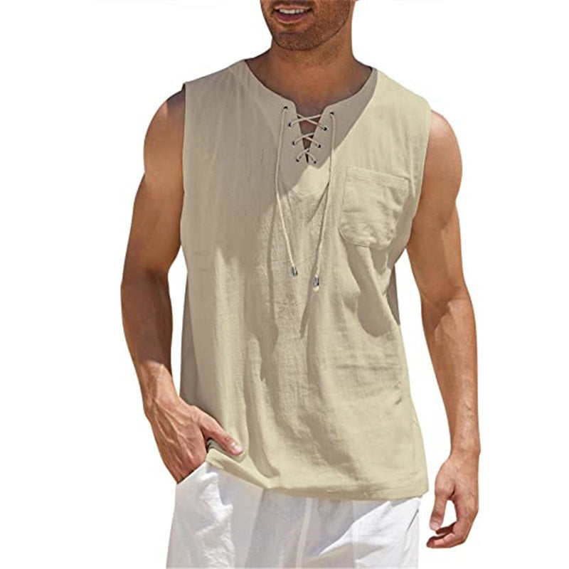 Men’s Summer Tank Vest – Shirt Collar Tie Short Sleeve T-Shirt | Multiple Colors