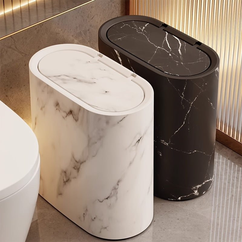 Cubo de Basura de Mármol para Baño con Tapa, Papelera de Cocina Pequeña Ovalada