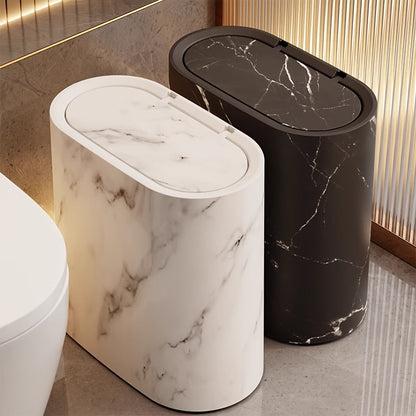 Cubo de Basura de Mármol para Baño con Tapa, Papelera de Cocina Pequeña Ovalada