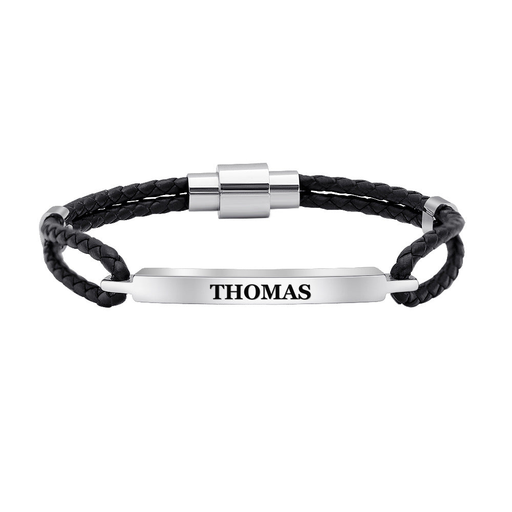 Bracelet en cuir pour homme avec lettres européennes et américaines, boucle magnétique en acier inoxydable