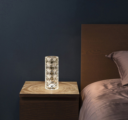 Lampe en cristal nordique USB Lampe de table Chambre tactile variateur Lampe d'ambiance diamant Lampe de projecteur rose Décoration