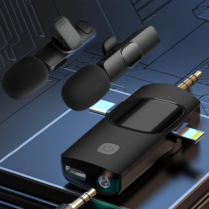 Microphone-cravate sans fil pour iPhone - Téléphone Android Appareil photo Ordinateur portable Double microphone-cravate sans fil - Latence ultra-faible 2,4 G, filaire, Plug & Play, réduction du bruit