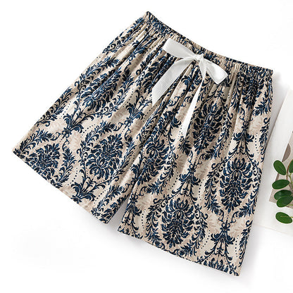 Pantalon de pyjama en soie de coton pour femme, short d'été fin et décontracté