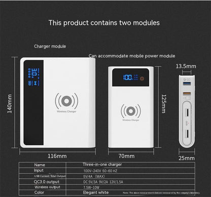 Chargeur trois-en-un sans fil Question Mark Banque d'alimentation QC30QI75 Charge rapide 10 W Adaptateur secteur USB pour téléphone portable