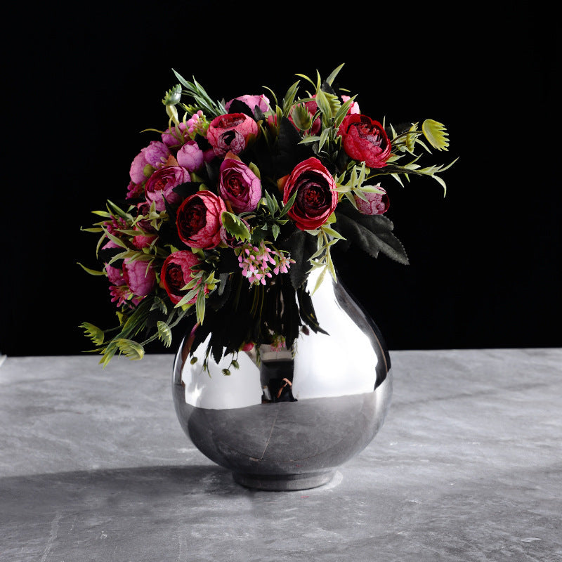 Vase en céramique argenté en forme de pot pour salon, modèle de fleur, décoration douce