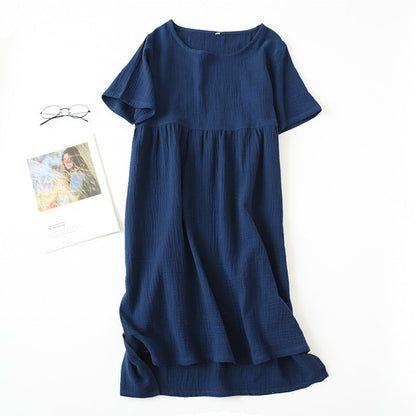 Women's Cotton Nightdress Crepe Short Sleeve Plus Size