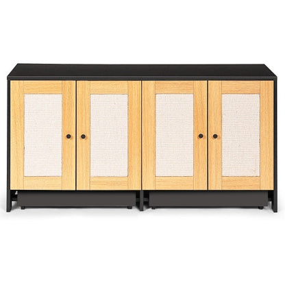 Double Litter Box Enclosure,Cat Litter Box Enclosure For 2 Cats, Hidden Litter Box Furniture With Rattan Doors, 47 L X 19.8 W X 21.8  H,Black
