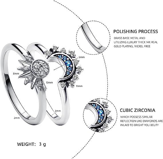 Anillos de Sol y Luna con diamantes de imitación para pareja, joyas para el Día de San Valentín