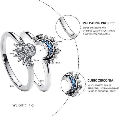 Anillos de Sol y Luna con diamantes de imitación para pareja, joyas para el Día de San Valentín