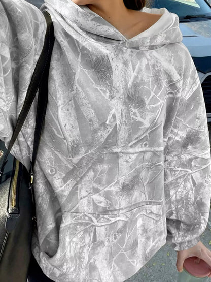 Sweat à capuche sportif oversize imprimé camouflage boisé