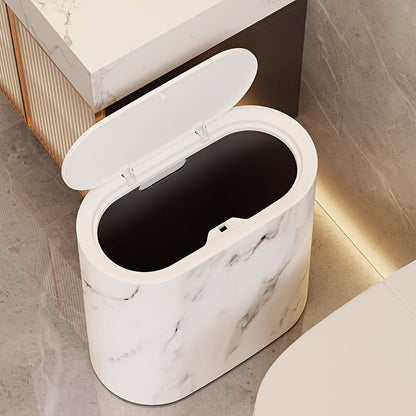 Cubo de Basura de Mármol para Baño con Tapa, Papelera de Cocina Pequeña Ovalada