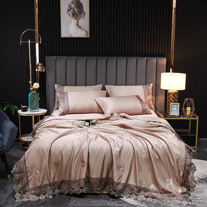 Ice Silk Four-piece Embroidered European Style Lace Edge Washable Air-conditioning Quilt