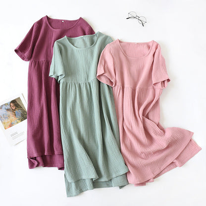 Women's Cotton Nightdress Crepe Short Sleeve Plus Size