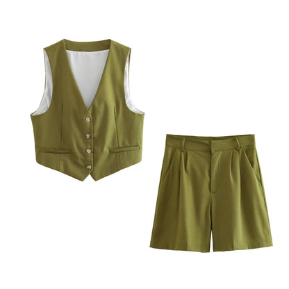 Women's Waistcoat Vest Linen Blended Casual Shorts Suit Women