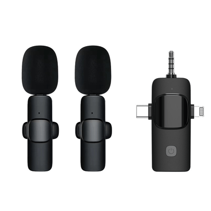 Microphone-cravate sans fil pour iPhone - Téléphone Android Appareil photo Ordinateur portable Double microphone-cravate sans fil - Latence ultra-faible 2,4 G, filaire, Plug & Play, réduction du bruit