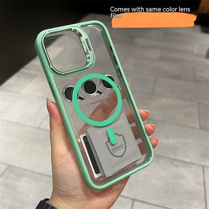 Invisible Magnetic Kickstand iPhone 16 Case with Lens Film – Full-Coverage PC Cover