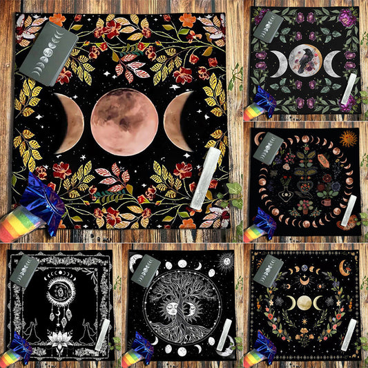 Tapete de Tarot Cojín de Tela Tarot Luna Sol Árbol de la Suerte Mantel de Franela