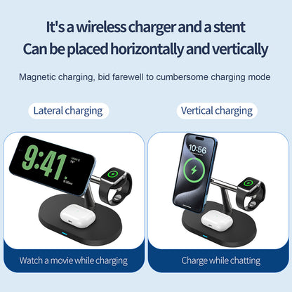 3-in-1 Magnetic Wireless Charger Stand for iPhone, Apple Watch & AirPods – 15W Fast Charging