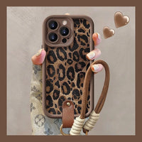 Leopard Print Lanyard Silicone iPhone Case