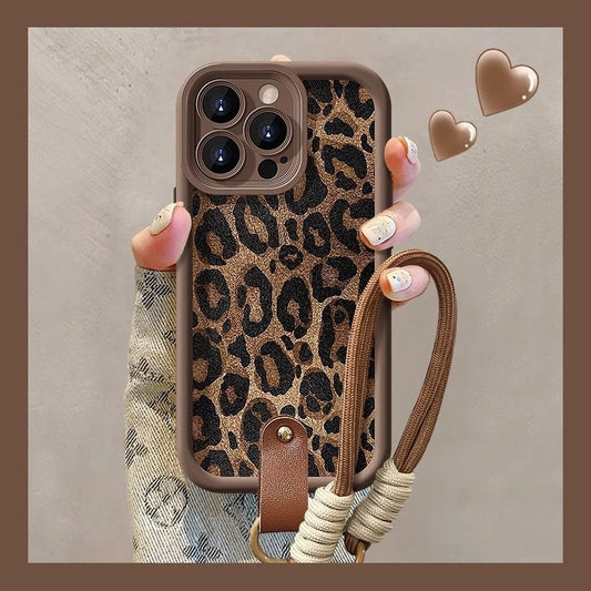 Leopard Print Lanyard Silicone iPhone Case