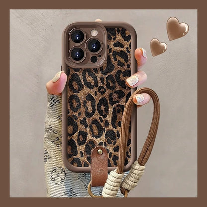 Leopard Print Lanyard Silicone iPhone Case