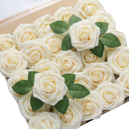 Foam Pe Rose Fake Flower With Rod And Leaf 25 Wedding Decoration Flowers Valentine's Day Gift