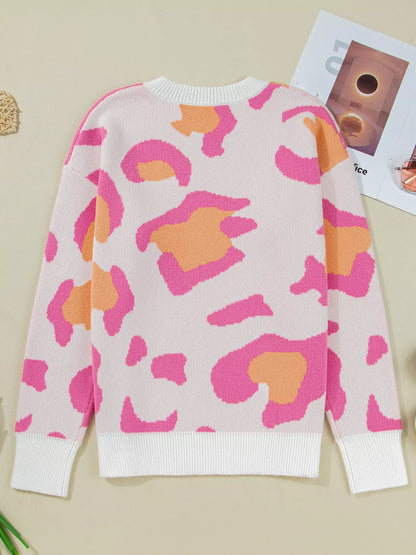 Leopard Print Drop Shoulder Baggy Sweater