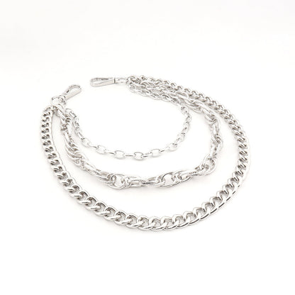 Hip Hop Fashion Pants Chain Men And Women Advanced Sense Multi Ring Silver Metal Chain Heavy Metal Industrial Style Jeans Hip-hop Accessories