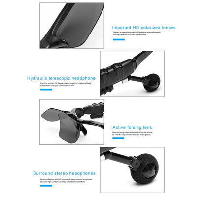 Midnight Black Titan Audio Specs | IPX4 Waterproof Smart Bluetooth 5.0 Sports Sunglasses with Wireless Mic & Open-Ear Audio