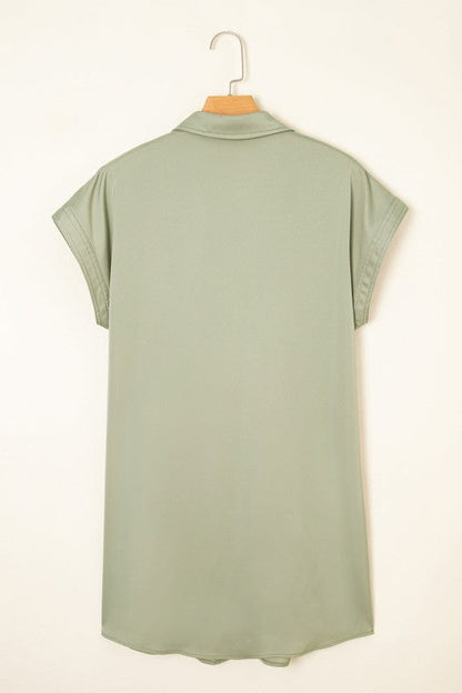 Solid Buttoned Collar T-Shirt Mini Dress