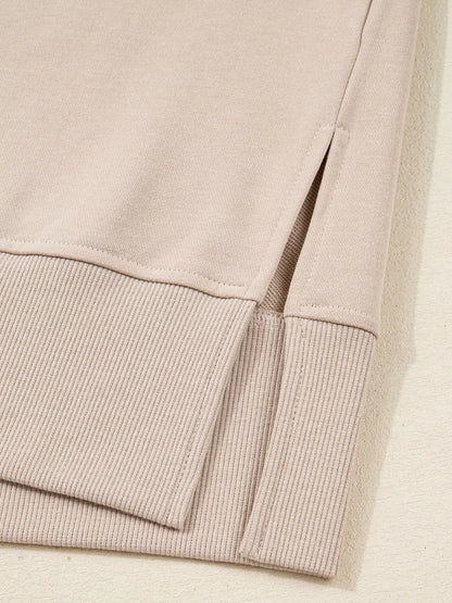 Solid Color Oversize Slit Sweatshirt and Ribbed Leggings 2pcs Set