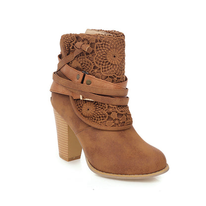 Thick Heel Large Size Simple Women's Shoes With Belt Buckle Boots For Children