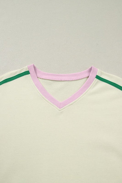 Colorblock Ribbed V-Neck & Skort Athleisure Set