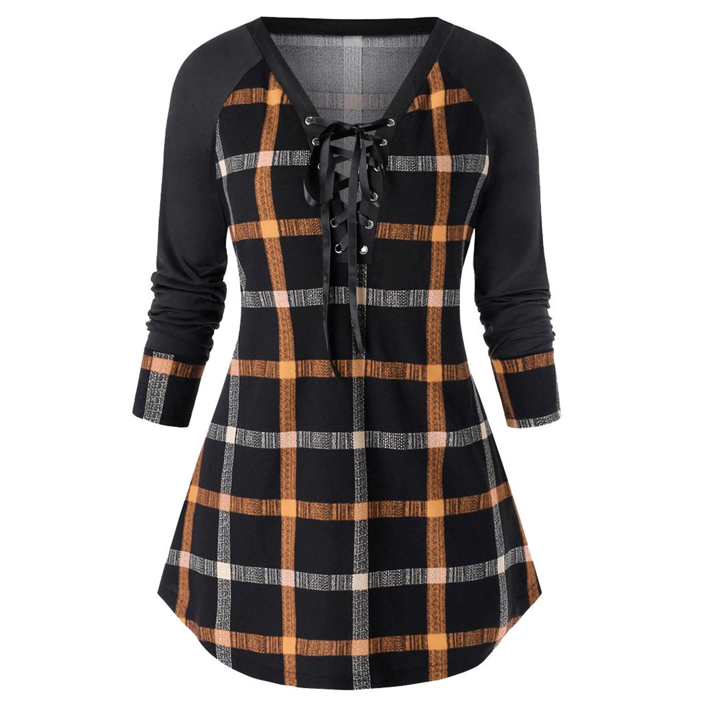 Nouvelle Robe Longue à Carreaux Imprimée Manches Longues Grande Taille Rouge Vin Mignonne Printemps et Automne pour Jeune Adulte