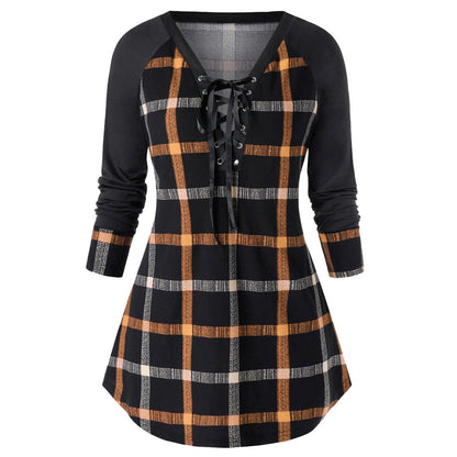 Nouvelle Robe Longue à Carreaux Imprimée Manches Longues Grande Taille Rouge Vin Mignonne Printemps et Automne pour Jeune Adulte