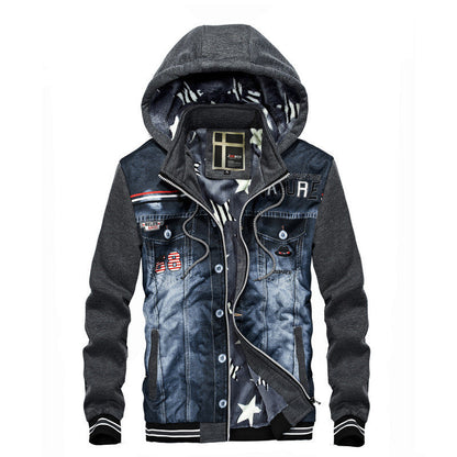 Chaqueta de invierno de forro polar con capucha y costuras de denim