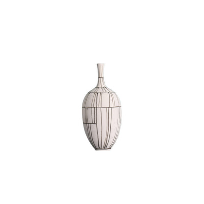 Modern Style Home Decoration Ceramic Frosted Small Mouth Striped Olive-shaped Vase