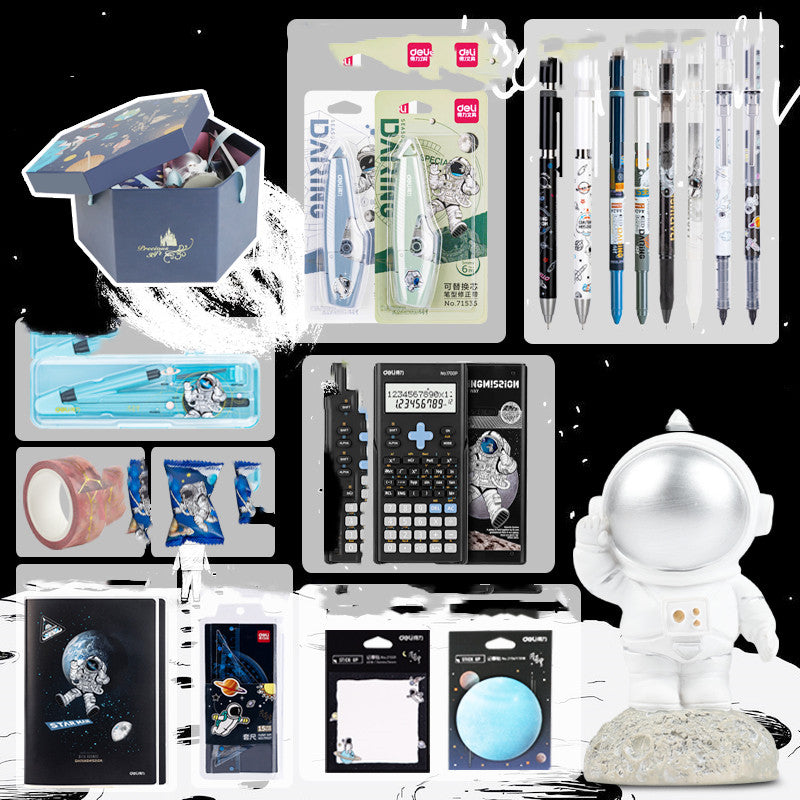 Set de regalo de papelería para exploración de la galaxia del universo, oferta de caja de regalo de cumpleaños, cuaderno de astronauta, agenda creativa