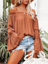 Women'S One Shoulder Elegant And Fashionable Solid Color Off Shoulder Flared Sleeve Shirt For Vacation And Casual Wear