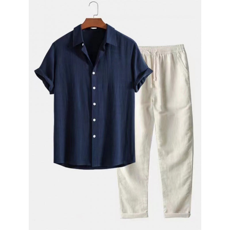 Men's Casual Loose Short Sleeve Shirt Casual Pants Suit