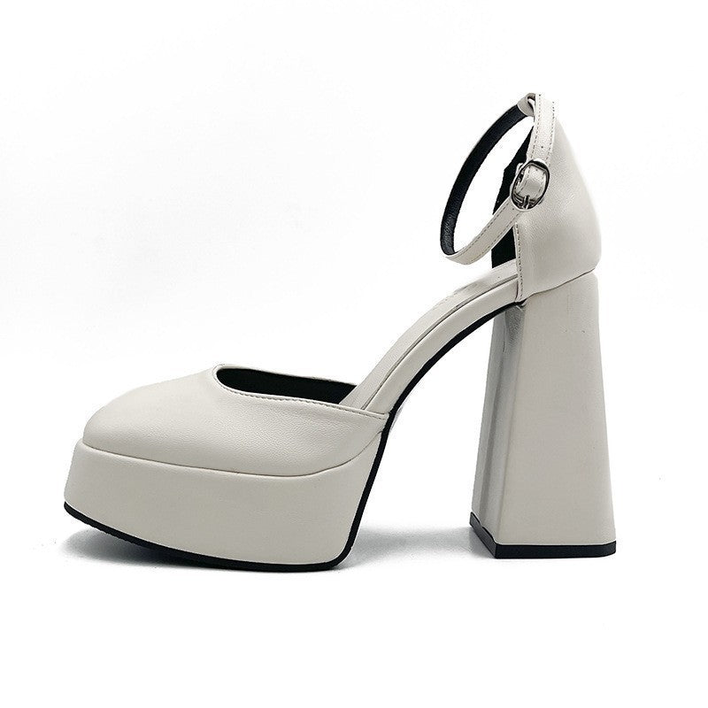 Platform Square Toe Buckle Chunky Heel High Heels