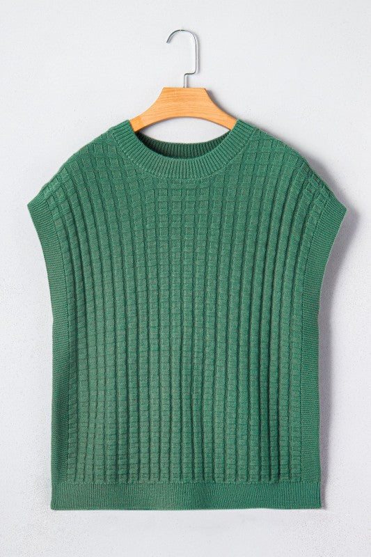 Chandail à manches courtes et col rond en tricot texturé uni