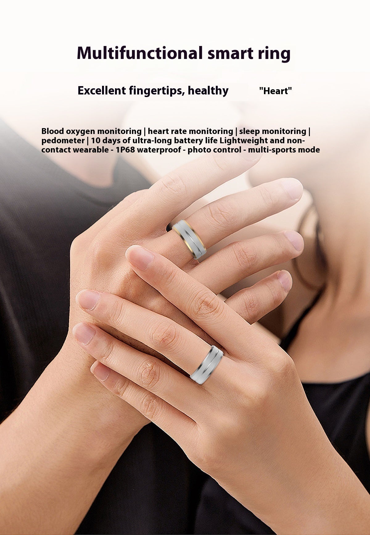 Bague connectée 2024 pour hommes et femmes, surveillance de la fréquence cardiaque et de l'oxygène sanguin, modes multisports, étanche IP68, pour Android et iOS