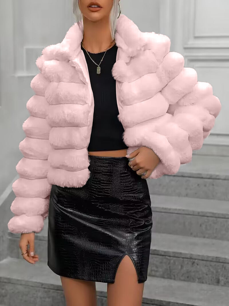Manteau court femme en fausse fourrure automne et hiver
