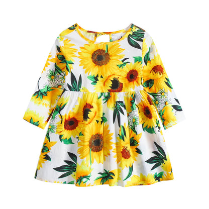 Robe en coton à manches longues à motif floral pour enfants