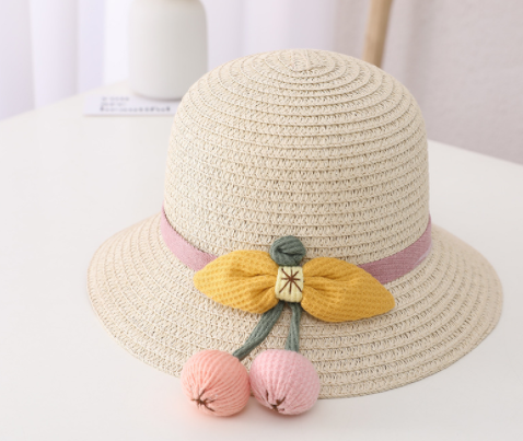 Nuevo sombrero de paja de protección solar para niños de verano, sombrero de cubo para niñas