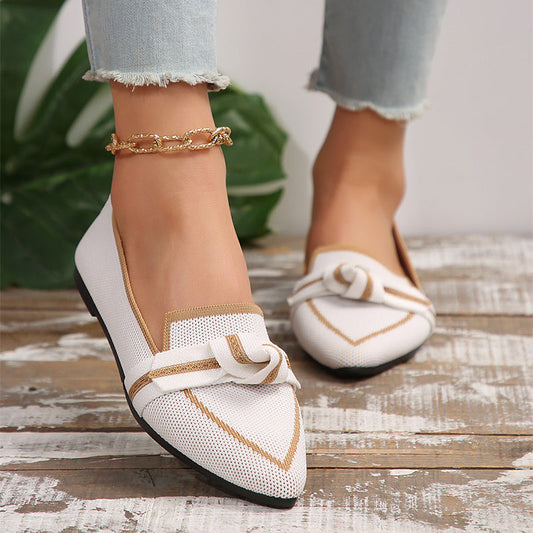 Zapatos planos con lazo y punta en pico a la moda para mujer, zapatos transpirables tejidos sin cordones de verano