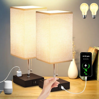 LumaTouch | Touch Table Lamp with USB Outlet and Fabric Shade Bedside Decor