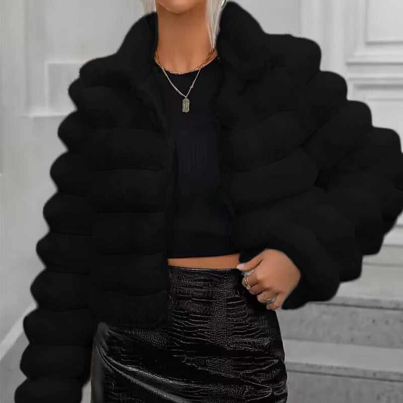 Manteau court femme en fausse fourrure automne et hiver