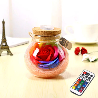 Lucky Star Glass Bottle Soap Flower Night Light with Optional Remote